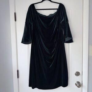 Ralph Lauren size 16 w‎ 16W bottle green velvet dress off the shoulder draped